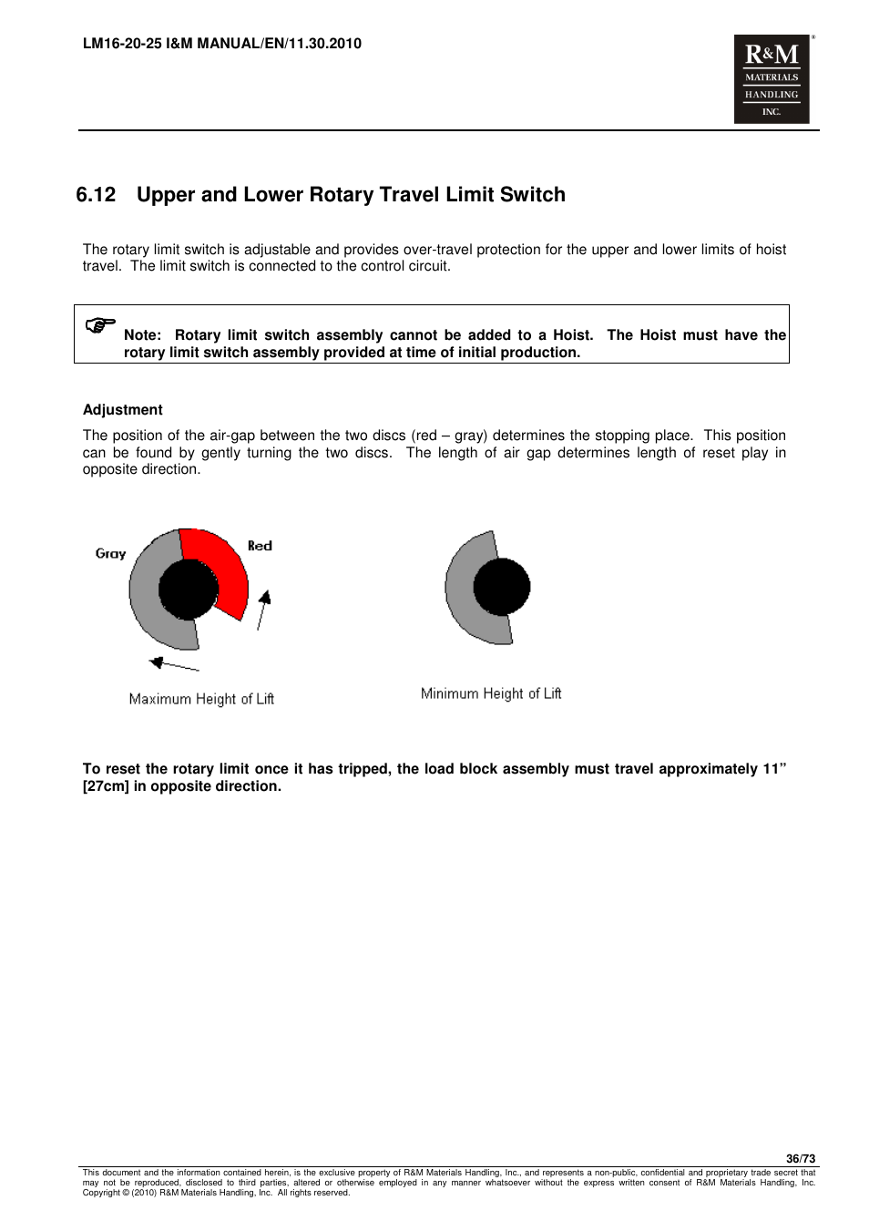 12 upper and lower rotary travel limit switch | R&M Materials Handling ELECTRIC CHAIN HOISTS LoadMate Chain Hoist LM 16-20-25 User Manual | Page 36 / 73