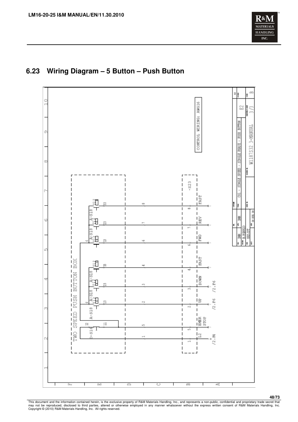 23 wiring diagram – 5 button – push button | R&M Materials Handling ELECTRIC CHAIN HOISTS LoadMate Chain Hoist LM 16-20-25 User Manual | Page 48 / 73