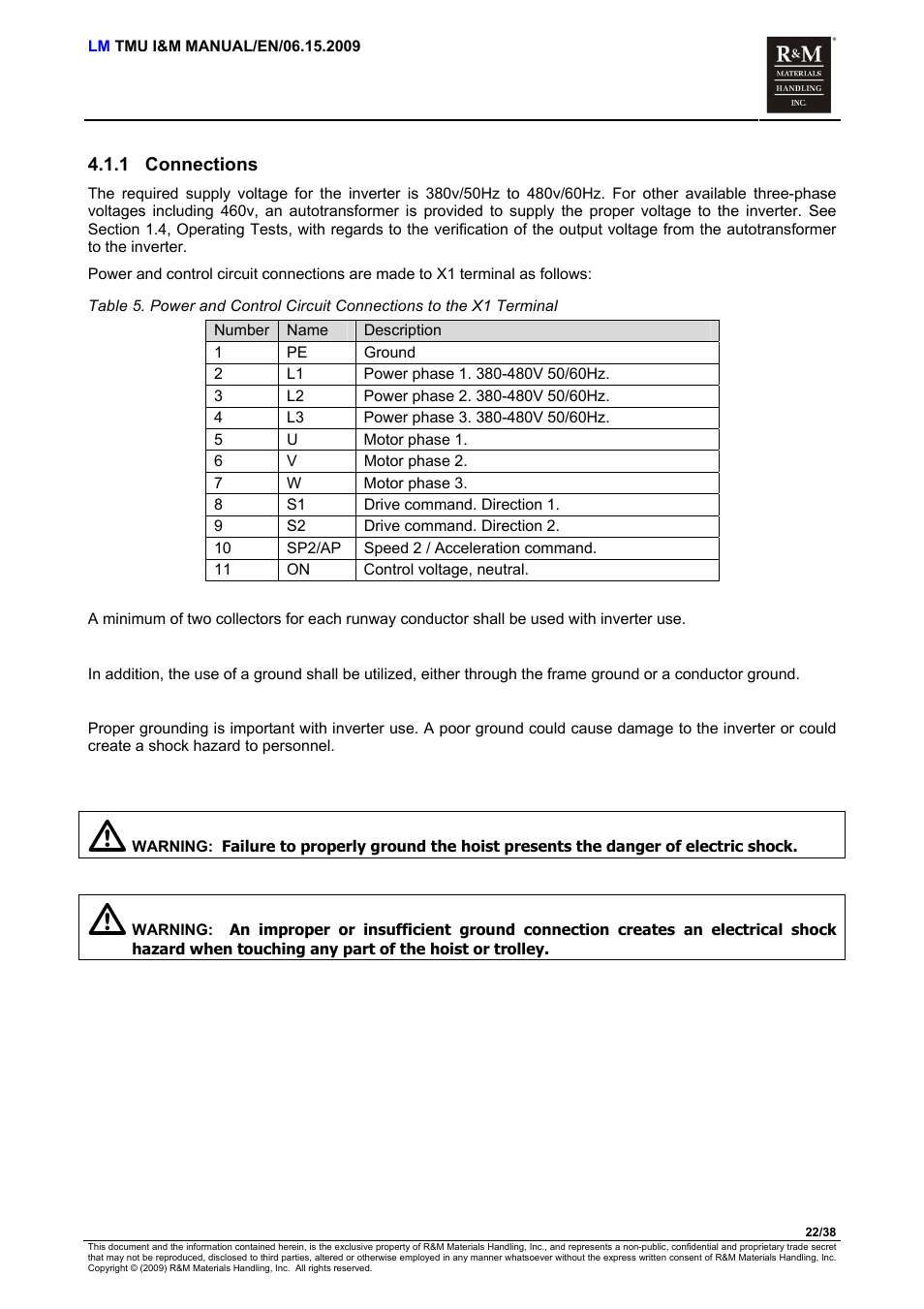 Connections | R&M Materials Handling ELECTRIC CHAIN HOISTS LoadMate Chain Hoist TMU Motorized Trolley User Manual | Page 22 / 38