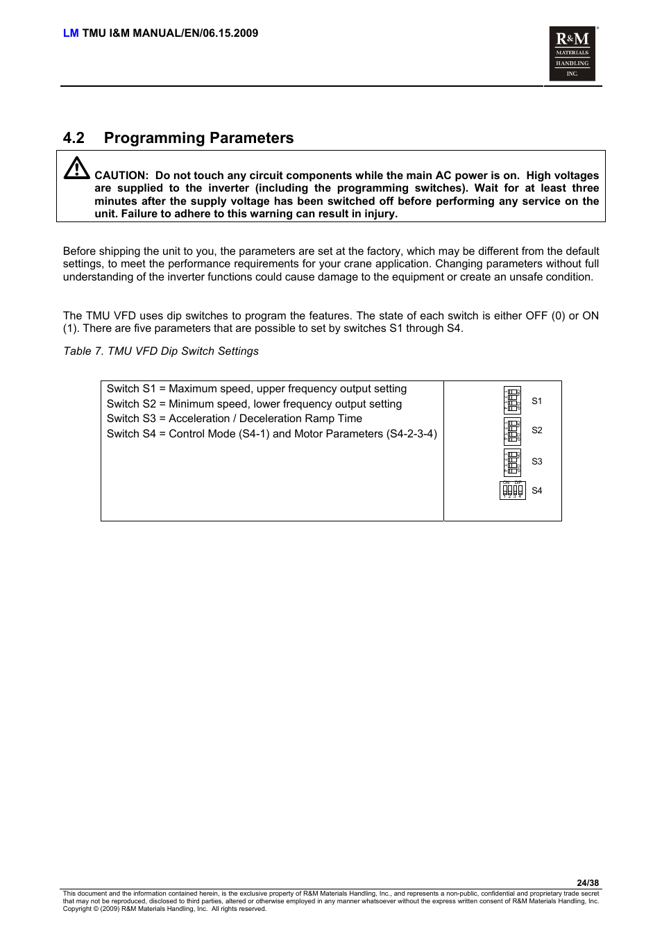 Programming parameters, 2 programming parameters | R&M Materials Handling ELECTRIC CHAIN HOISTS LoadMate Chain Hoist TMU Motorized Trolley User Manual | Page 24 / 38