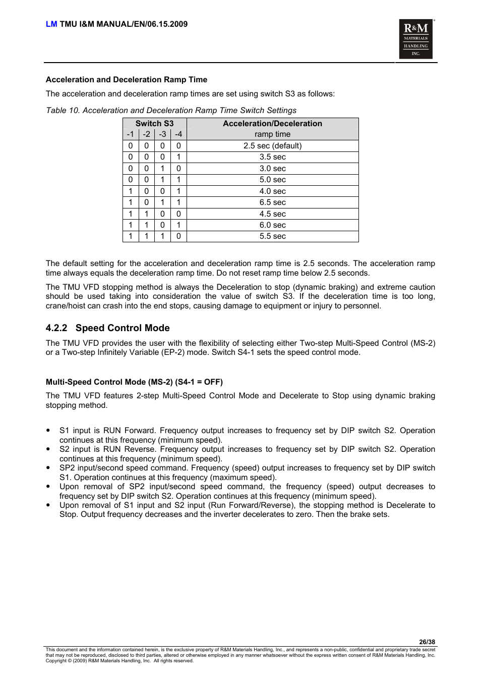 Speed control mode, 2 speed control mode | R&M Materials Handling ELECTRIC CHAIN HOISTS LoadMate Chain Hoist TMU Motorized Trolley User Manual | Page 26 / 38