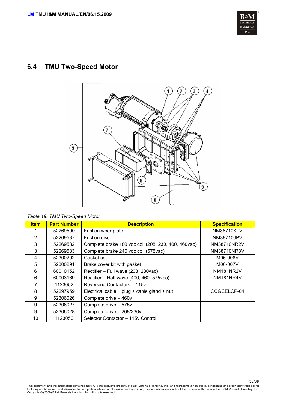 Tmu two-speed motor, 4 tmu two-speed motor | R&M Materials Handling ELECTRIC CHAIN HOISTS LoadMate Chain Hoist TMU Motorized Trolley User Manual | Page 38 / 38