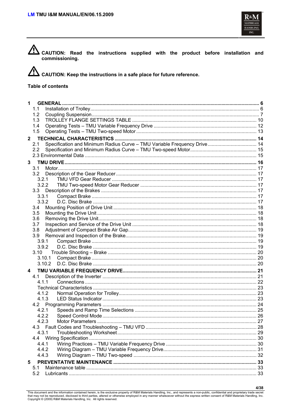 R&M Materials Handling ELECTRIC CHAIN HOISTS LoadMate Chain Hoist TMU Motorized Trolley User Manual | Page 4 / 38