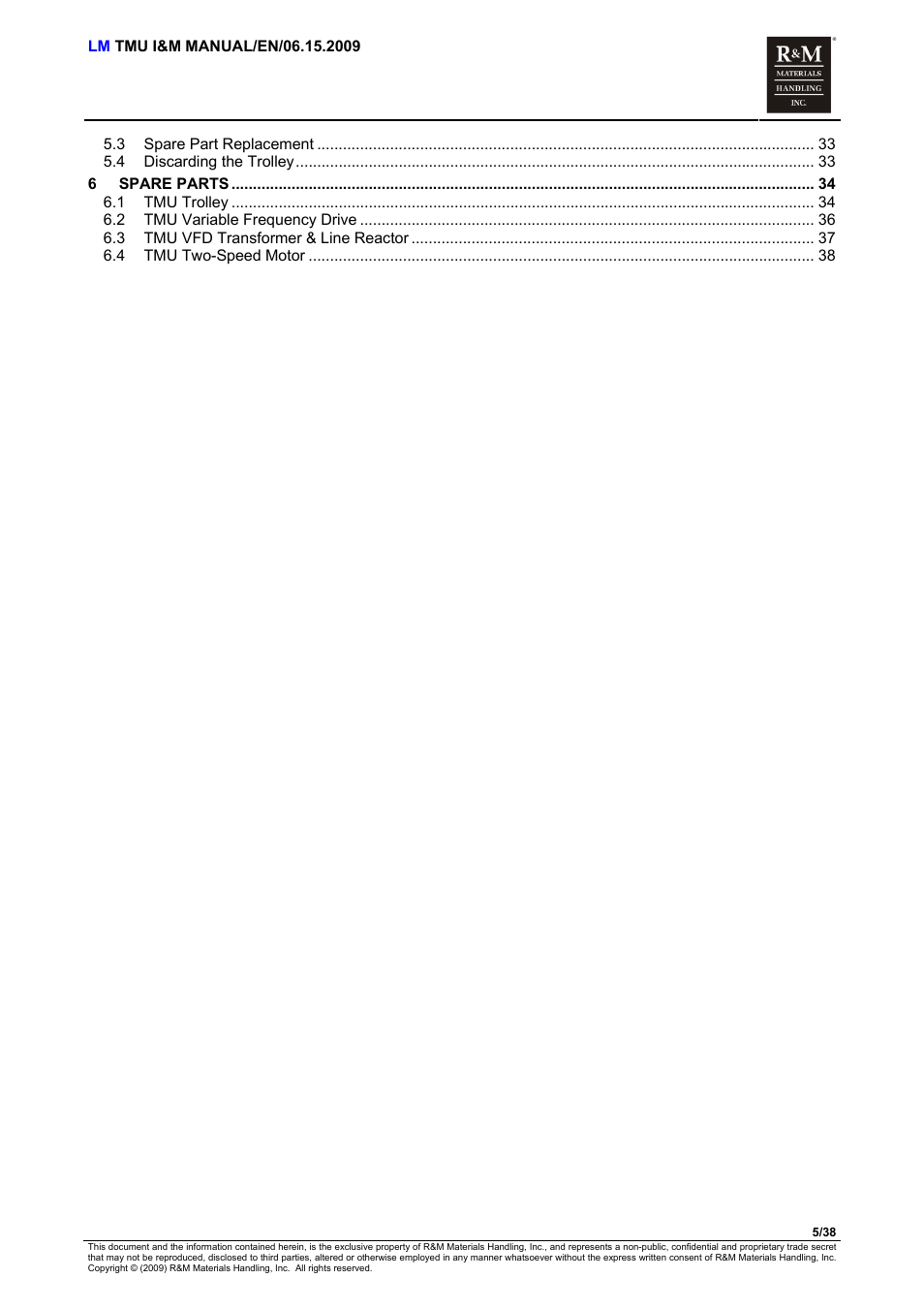 R&M Materials Handling ELECTRIC CHAIN HOISTS LoadMate Chain Hoist TMU Motorized Trolley User Manual | Page 5 / 38