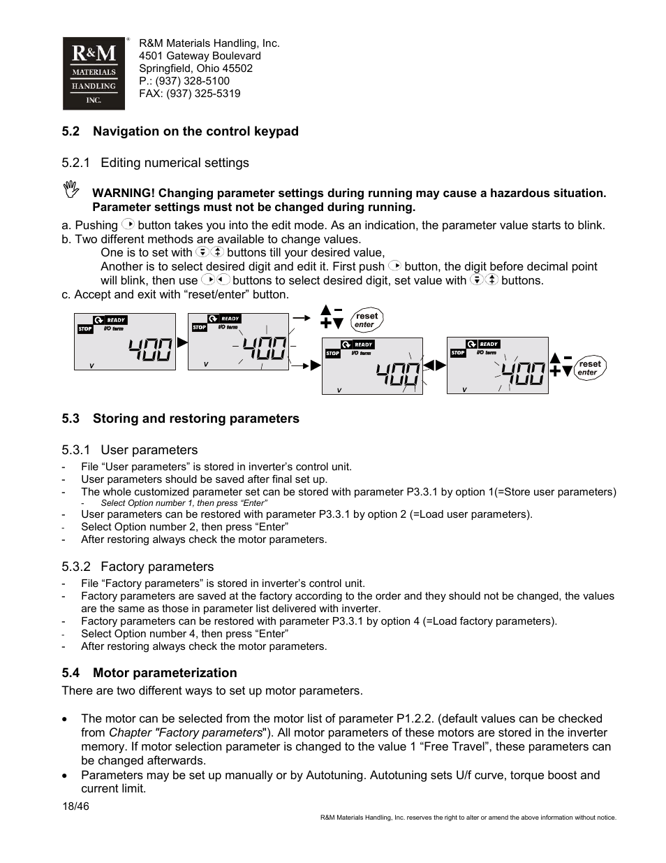R&M Materials Handling VARIABLE SPEED CONTROLS ControlMaster Select Service Manual User Manual | Page 18 / 46