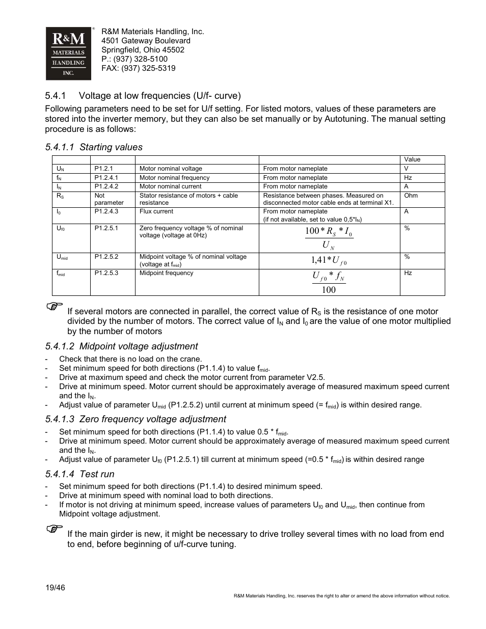 1 voltage at low frequencies (u/f- curve), 1 starting values, Ui r | 2 midpoint voltage adjustment, 3 zero frequency voltage adjustment, 4 test run, And i | R&M Materials Handling VARIABLE SPEED CONTROLS ControlMaster Select Service Manual User Manual | Page 19 / 46
