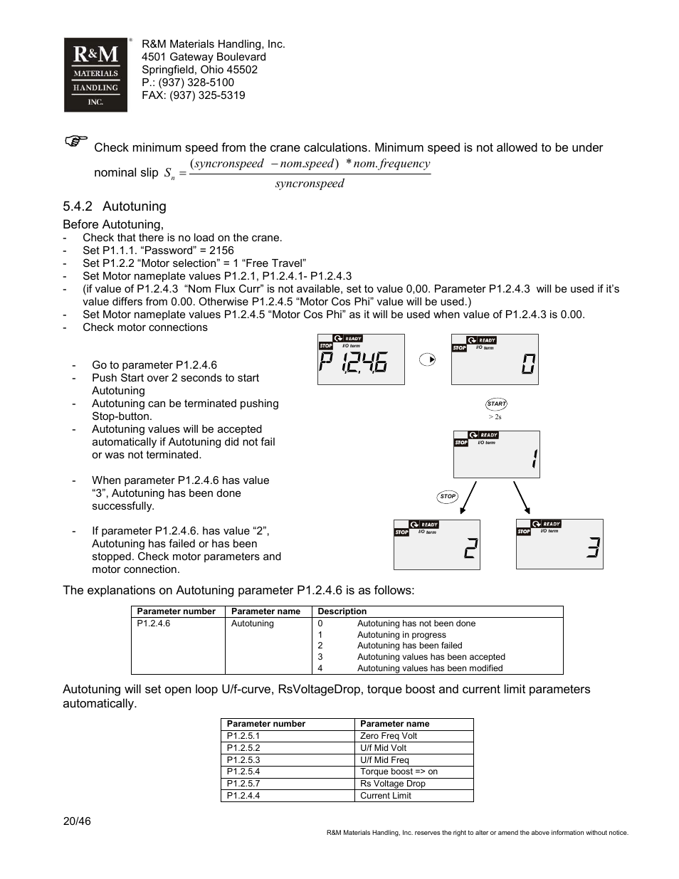 2 autotuning | R&M Materials Handling VARIABLE SPEED CONTROLS ControlMaster Select Service Manual User Manual | Page 20 / 46