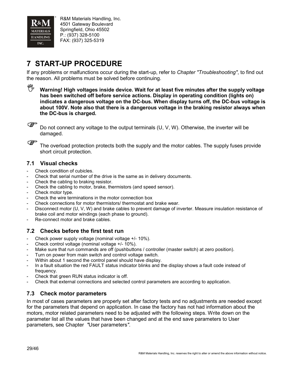 7 start-up procedure | R&M Materials Handling VARIABLE SPEED CONTROLS ControlMaster Select Service Manual User Manual | Page 29 / 46