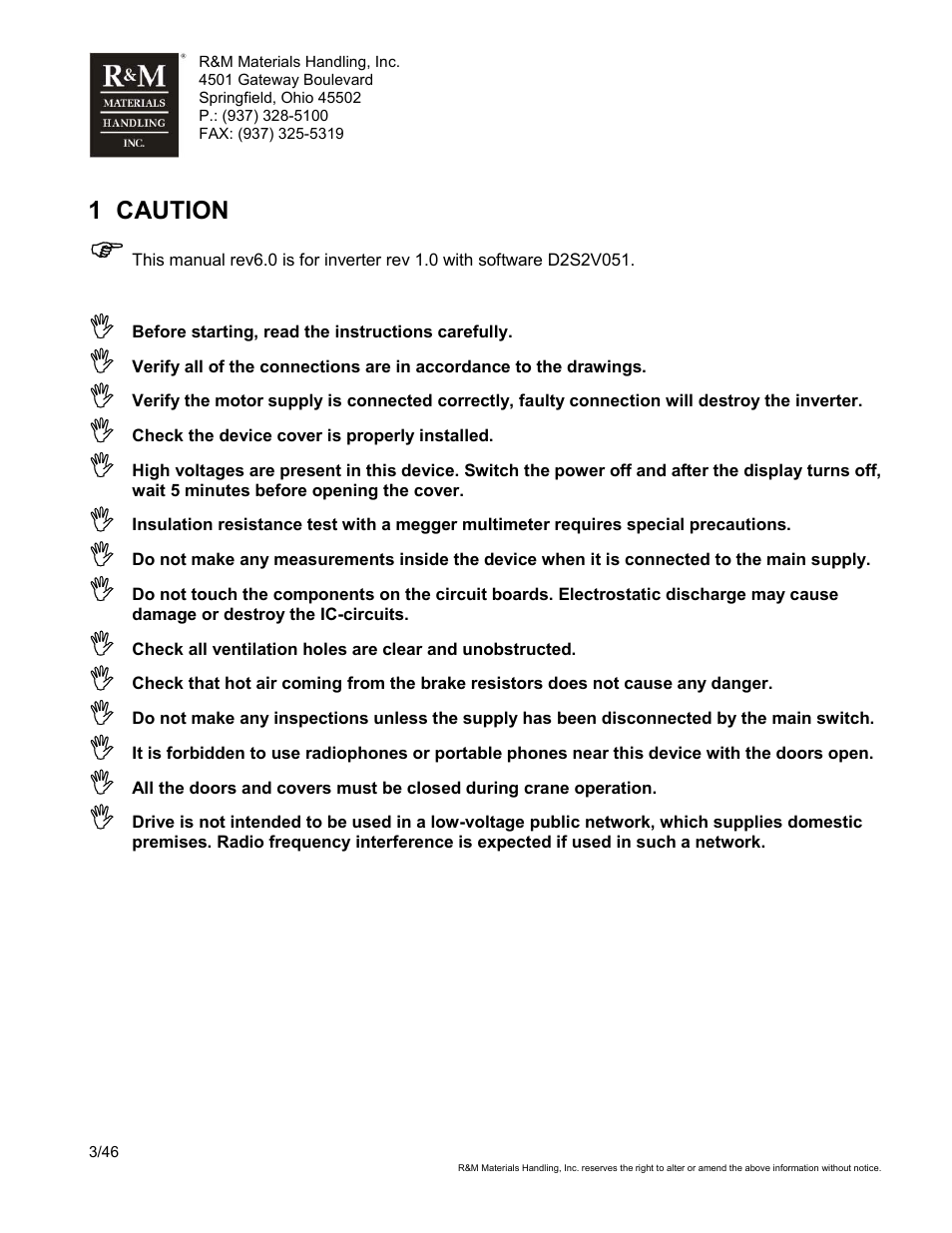R&M Materials Handling VARIABLE SPEED CONTROLS ControlMaster Select Service Manual User Manual | Page 3 / 46