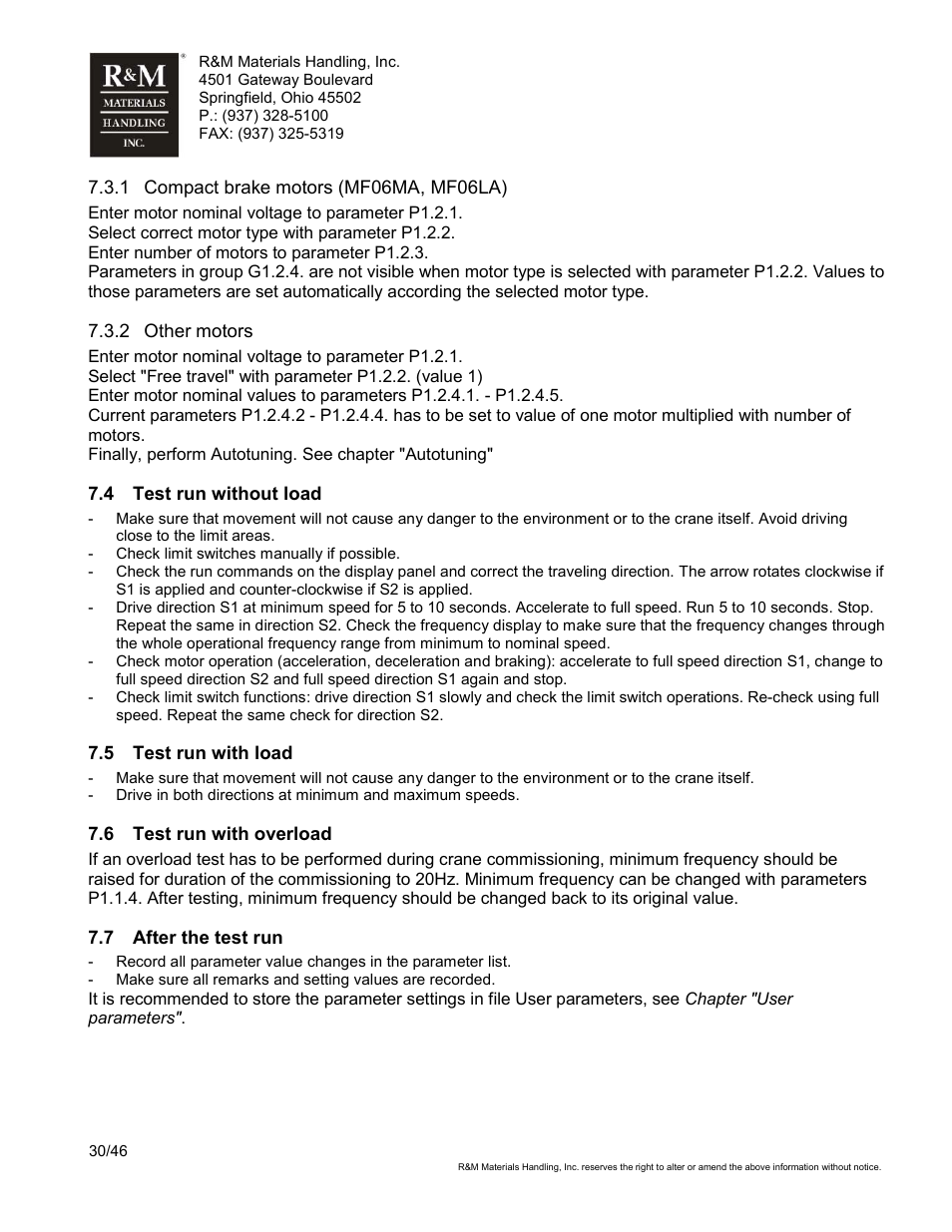 R&M Materials Handling VARIABLE SPEED CONTROLS ControlMaster Select Service Manual User Manual | Page 30 / 46