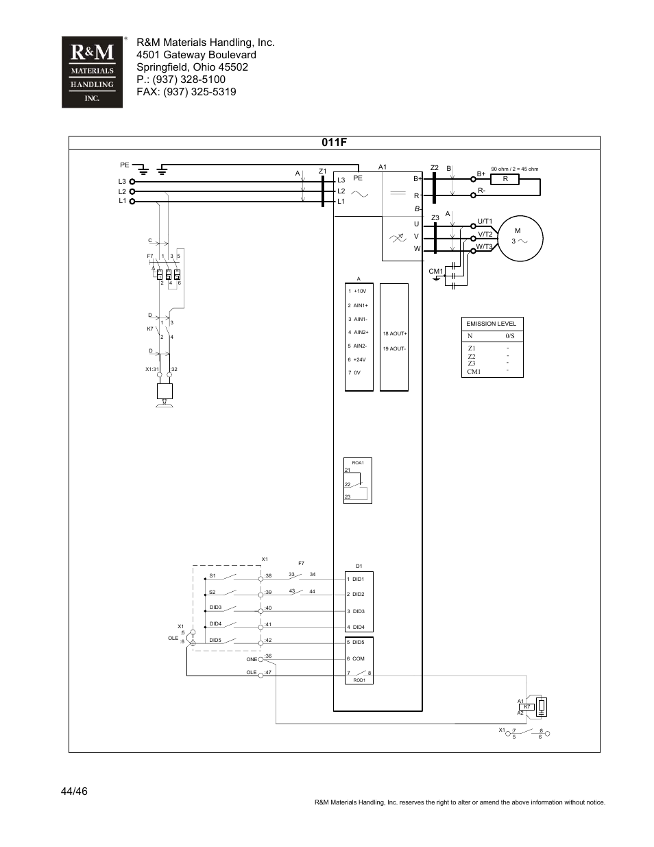 011f | R&M Materials Handling VARIABLE SPEED CONTROLS ControlMaster Select Service Manual User Manual | Page 44 / 46