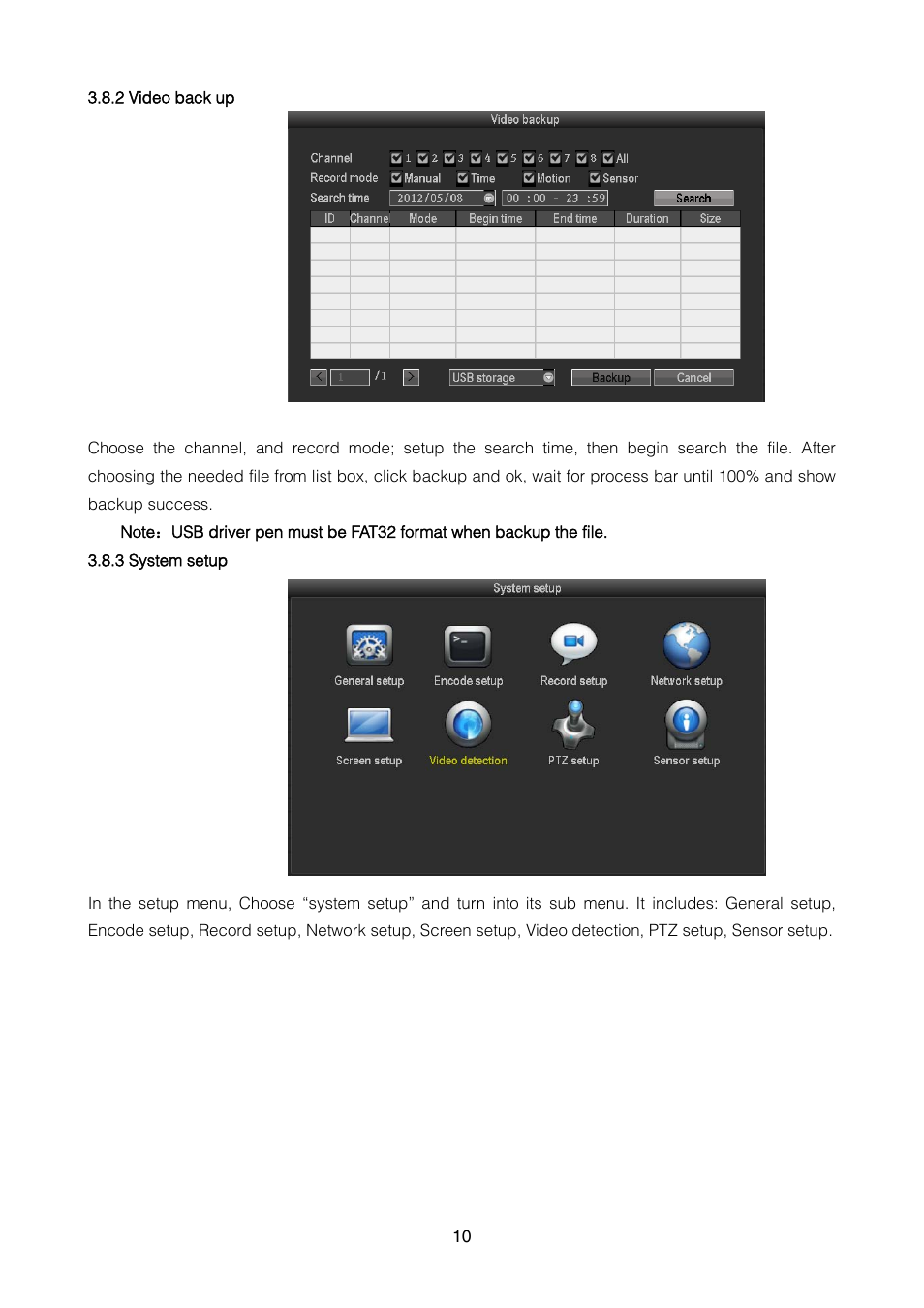 2 video back up, 3 system setup | ZMODO ZMD-DT-SFN6 16CH H.264 Smart Security 960H DVR User Manual | Page 10 / 24