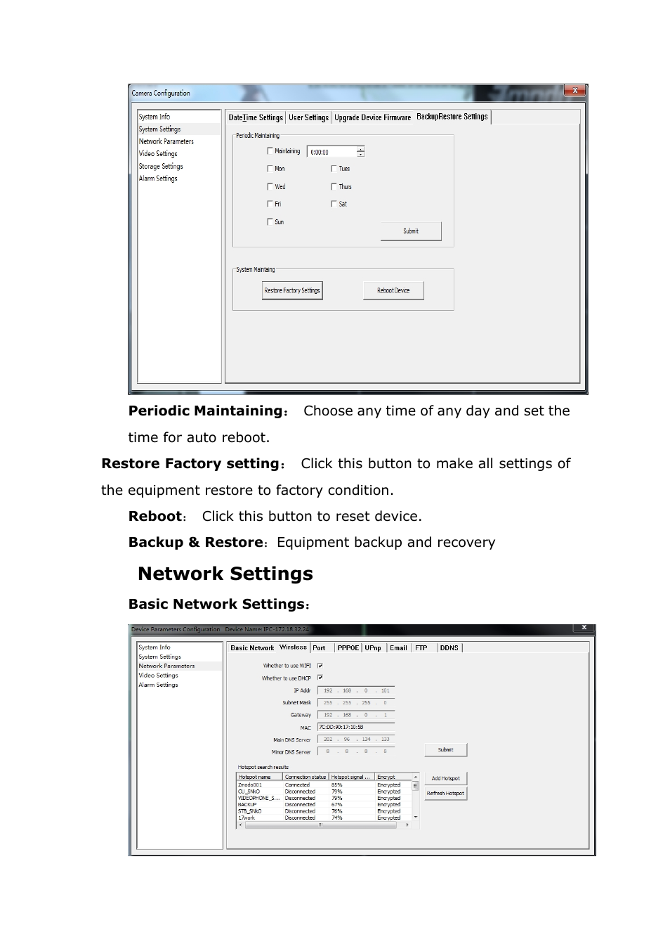 Networksettings, Network settings | ZMODO ZP-IBH13-P 720P HD H.264 PoE IP Infrared Weatherproof Camera with QR Code Smartphone Setup - Zviewer Windows User Manual User Manual | Page 28 / 39