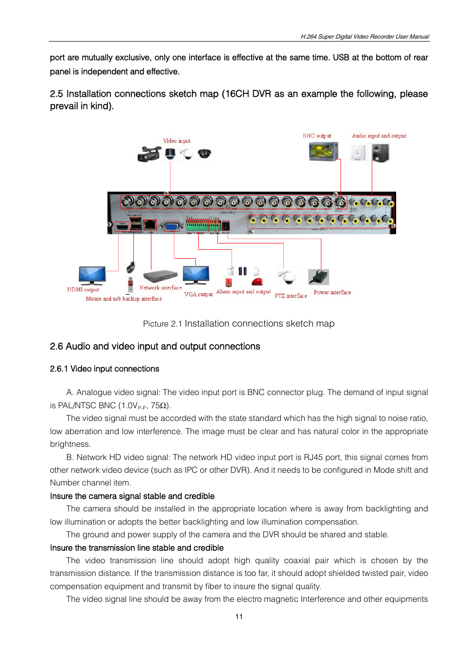 6 audio and video input and output connections, 1 video input connections | ZMODO ZMD-DT-SCN4 User Manual | Page 12 / 76