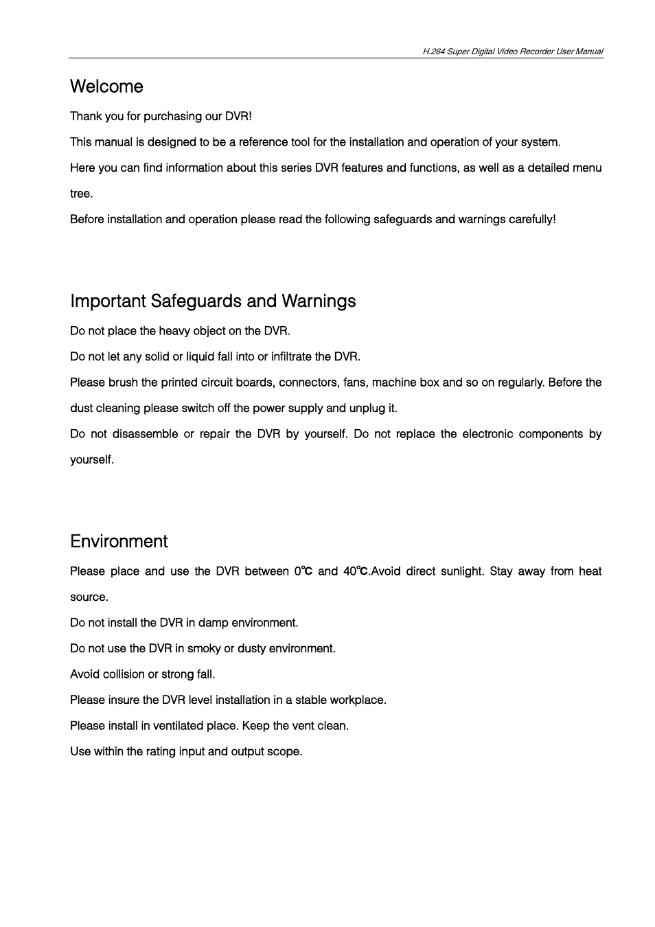 Welcome, Important safeguards and warnings, Environment | ZMODO ZMD-DT-SCN4 User Manual | Page 2 / 76