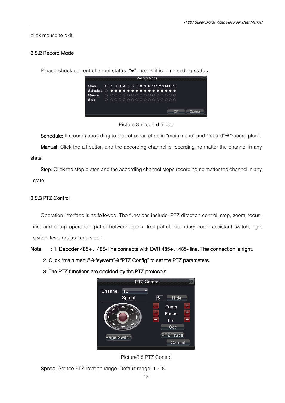 2 record mode, 3 ptz control, 4 highspeed ptz | 5 color setting | ZMODO ZMD-DT-SCN4 User Manual | Page 20 / 76