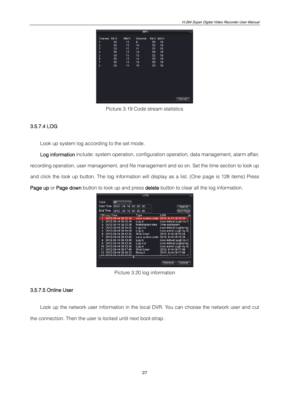 4 log, 5 online user | ZMODO ZMD-DT-SCN4 User Manual | Page 28 / 76