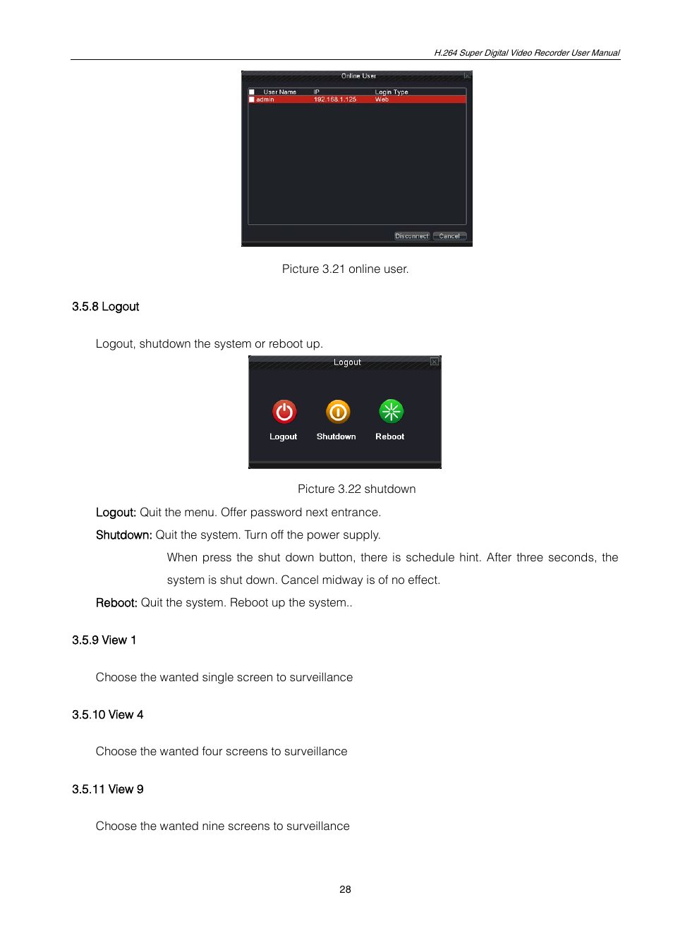 8 logout, 9 view 1, 10 view 4 | 11 view 9, 2 hdd info, 13 hide | ZMODO ZMD-DT-SCN4 User Manual | Page 29 / 76