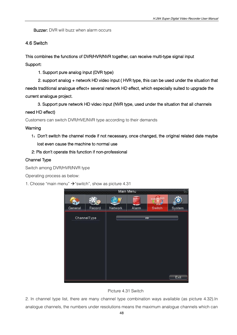 6 switch | ZMODO ZMD-DT-SCN4 User Manual | Page 49 / 76