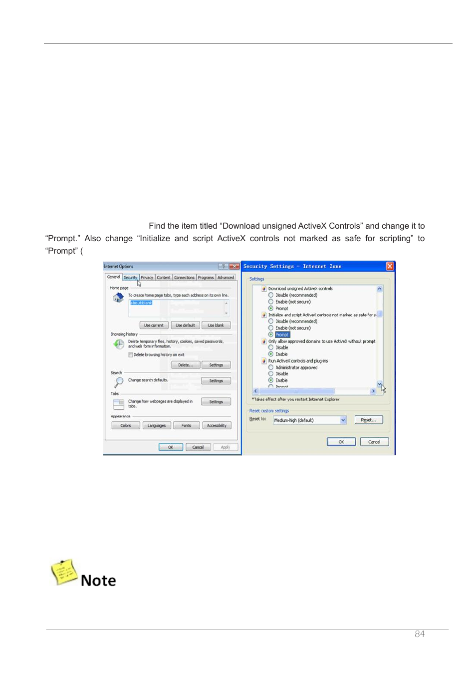 Chapter 4 access to ip camera on internet explorer, 1 log in, 1 set security levels | ZMODO ZP-IBH13-P 720P HD H.264 PoE IP Infrared Weatherproof Camera with QR Code Smartphone Setup - Manual of How to Access IP Camera User Manual | Page 85 / 119