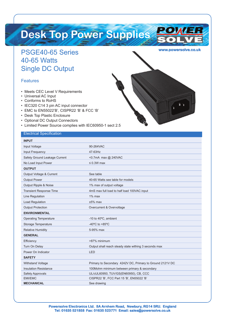 Powersolve PSGE65 Series User Manual | 2 pages