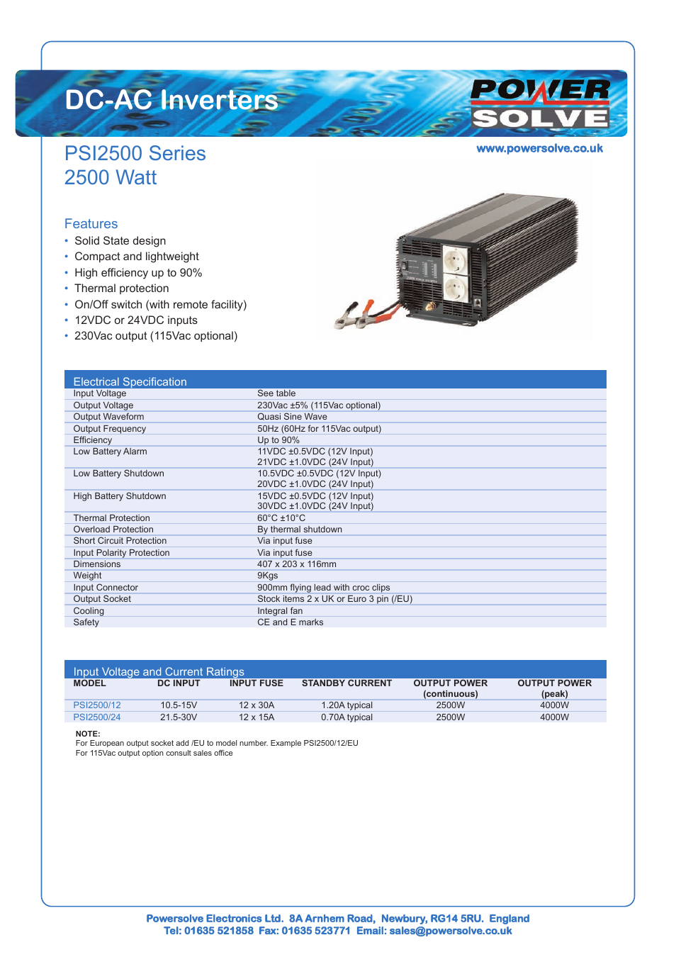 Powersolve PSI2500 Series User Manual | 1 page