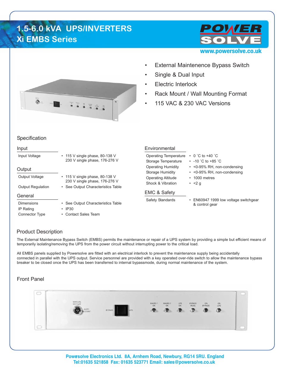 Powersolve Xi EMBS Series User Manual | 2 pages