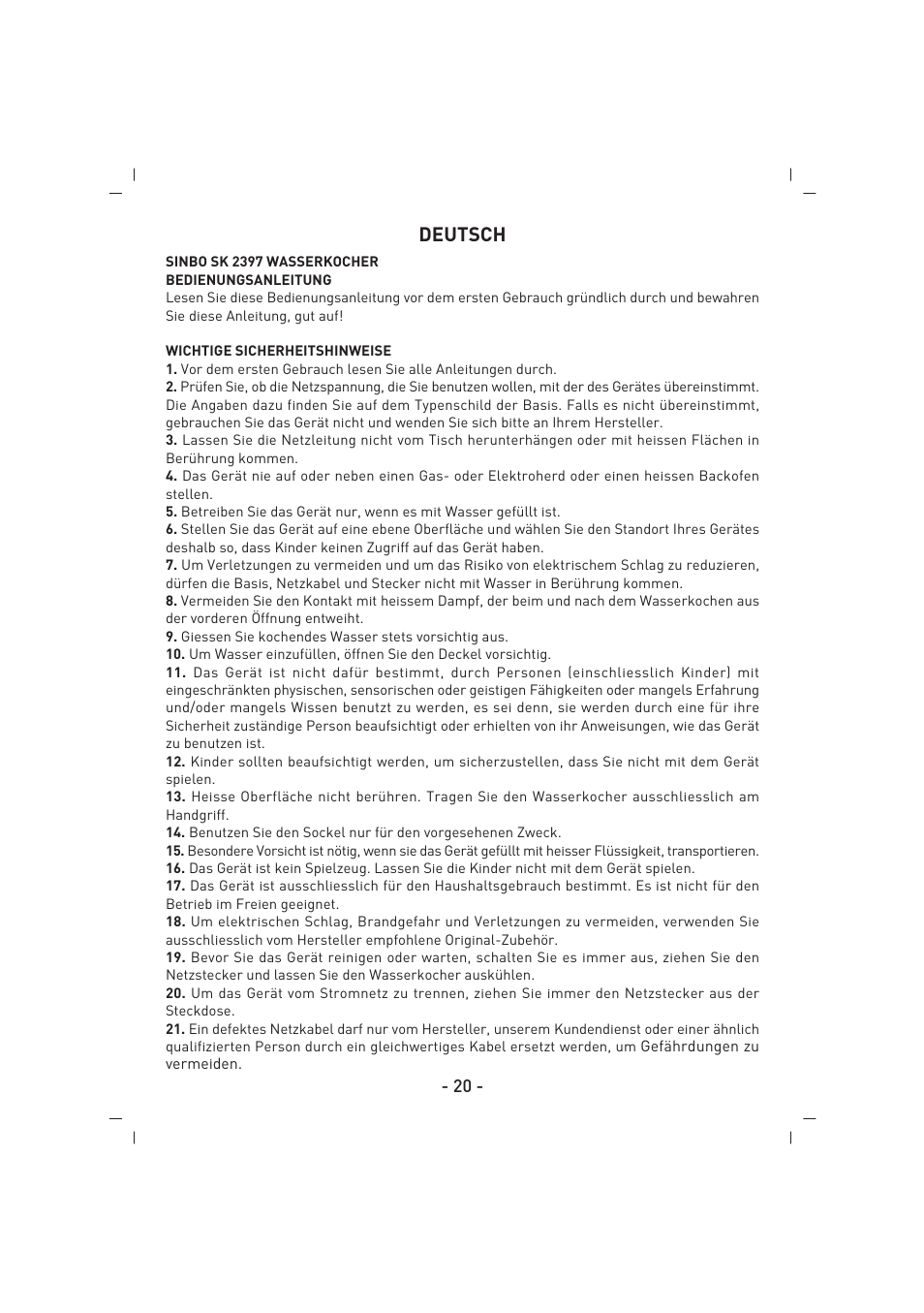 Deutsch | SINBO SK 2397 User Manual | Page 21 / 48