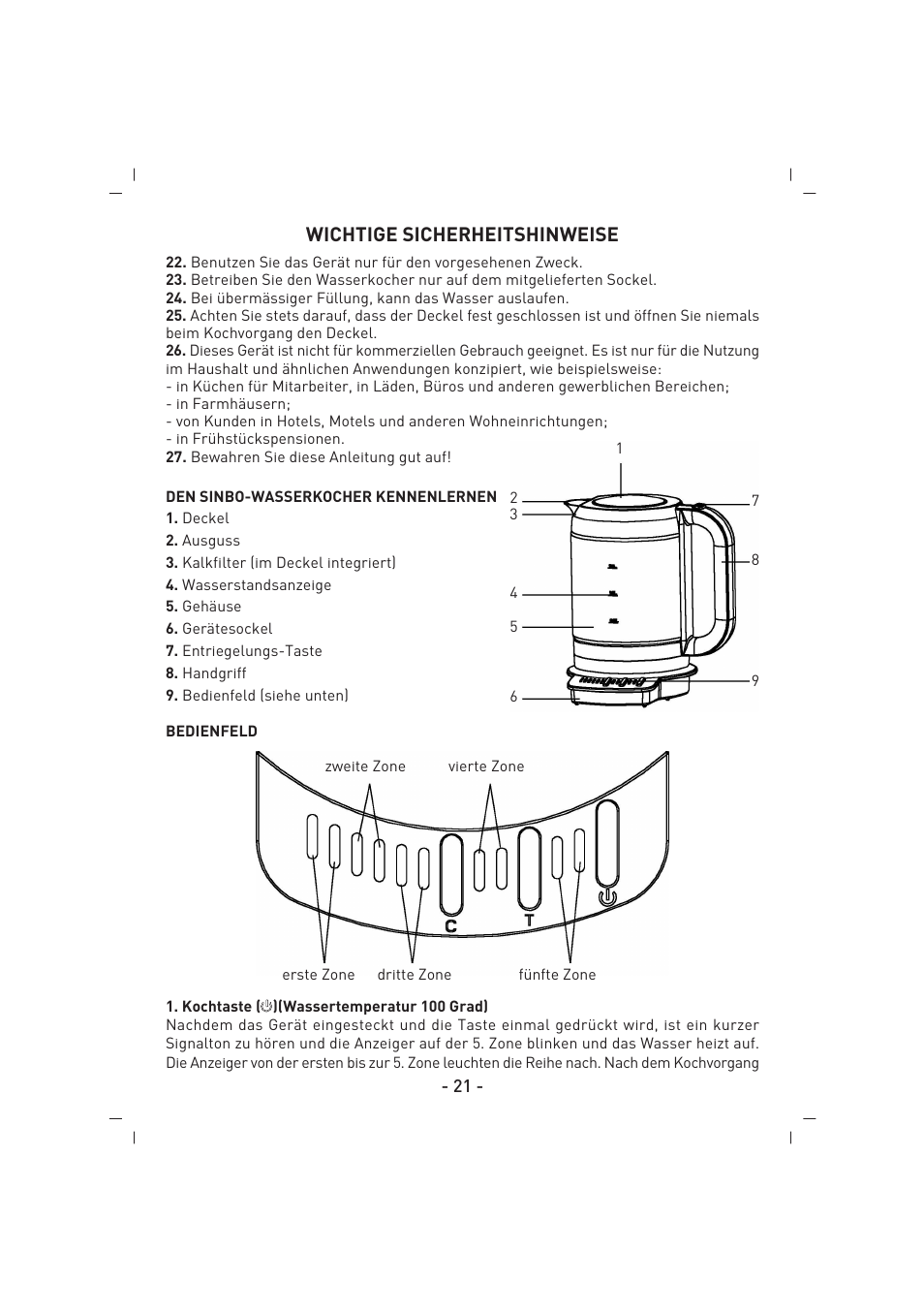 Wichtige sicherheitshinweise | SINBO SK 2397 User Manual | Page 22 / 48
