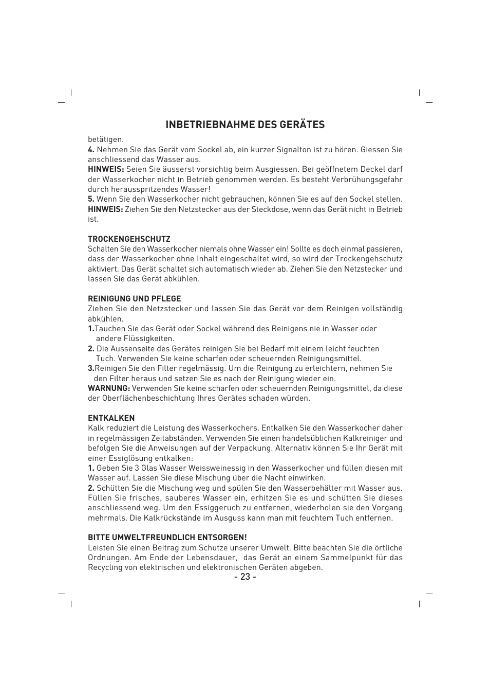 Inbetriebnahme des gerätes | SINBO SK 2397 User Manual | Page 24 / 48
