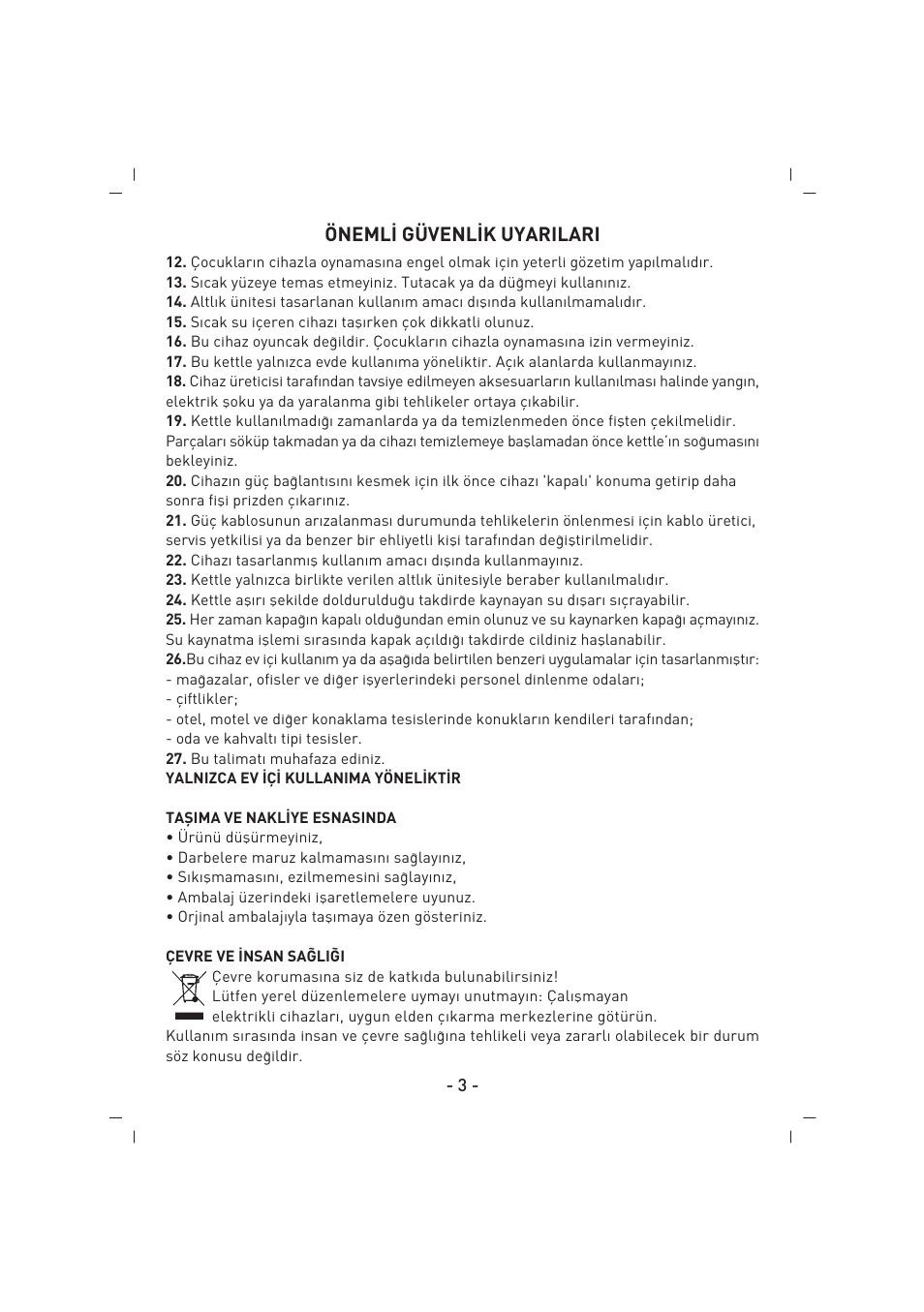 Öneml‹ güvenl‹k uyarilari | SINBO SK 2397 User Manual | Page 4 / 48