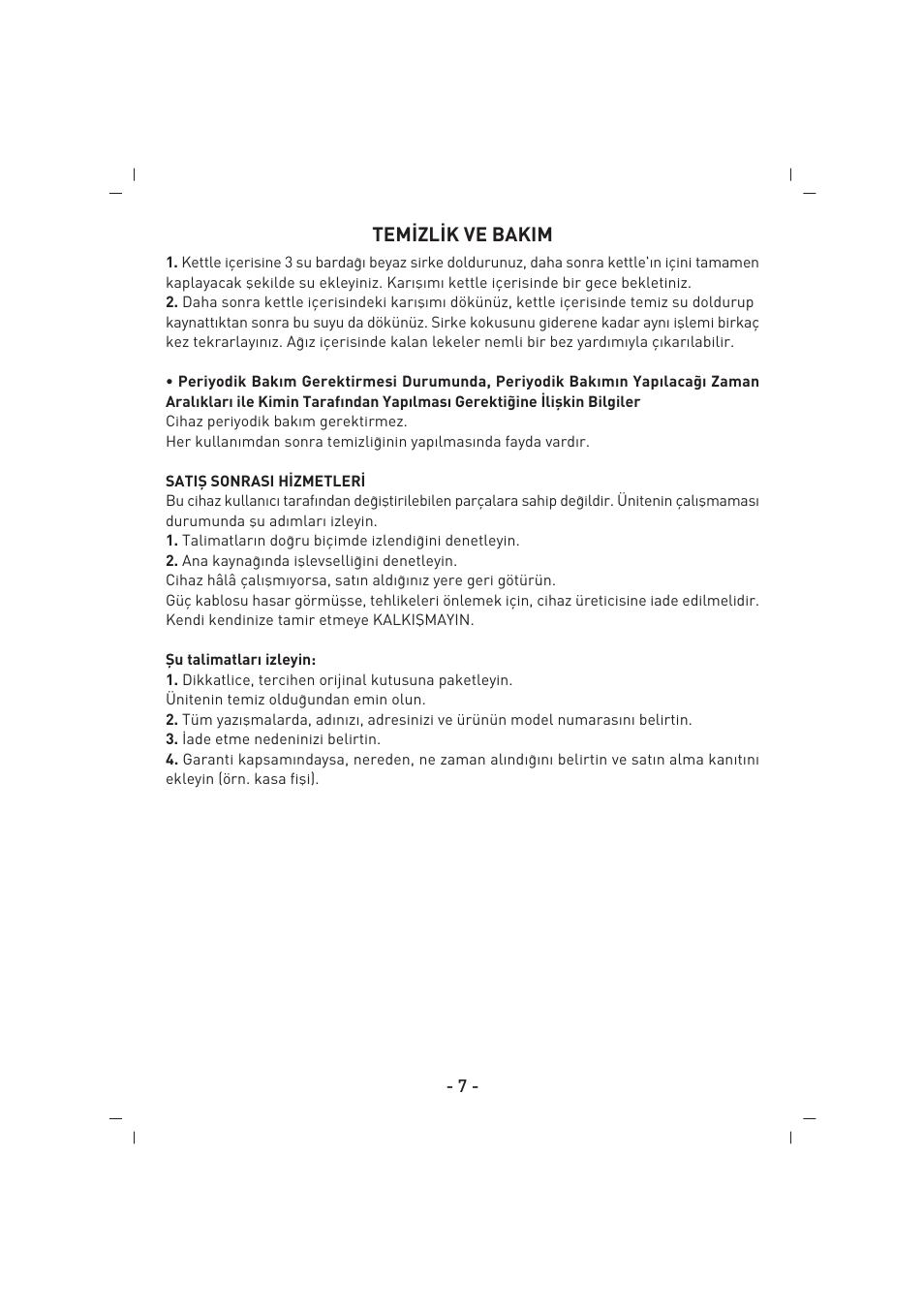 Tem‹zl‹k ve bakim | SINBO SK 2397 User Manual | Page 8 / 48