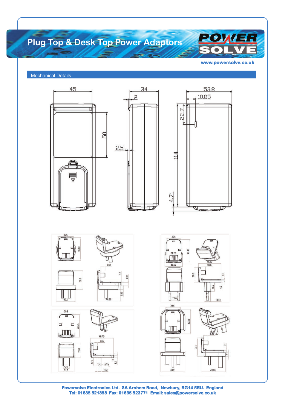 Plug top & desk top power adaptors | Powersolve PSD65 Series User Manual | Page 2 / 2
