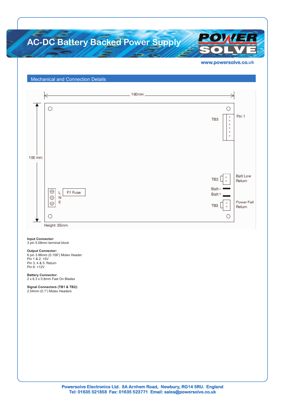 Ac-dc battery backed power supply | Powersolve PSV60 Series User Manual | Page 2 / 2