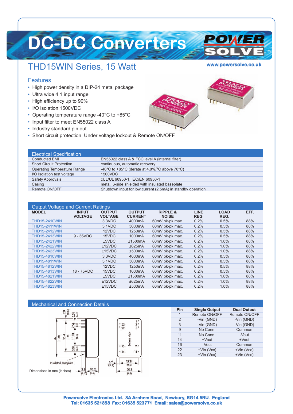 Powersolve THD15WIN Series User Manual | 1 page