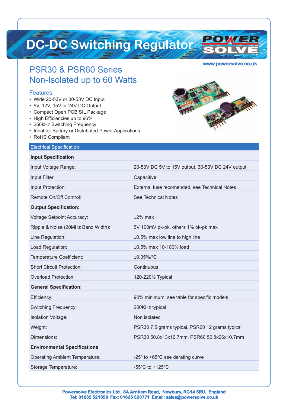 Powersolve PSR60 Series User Manual | 3 pages