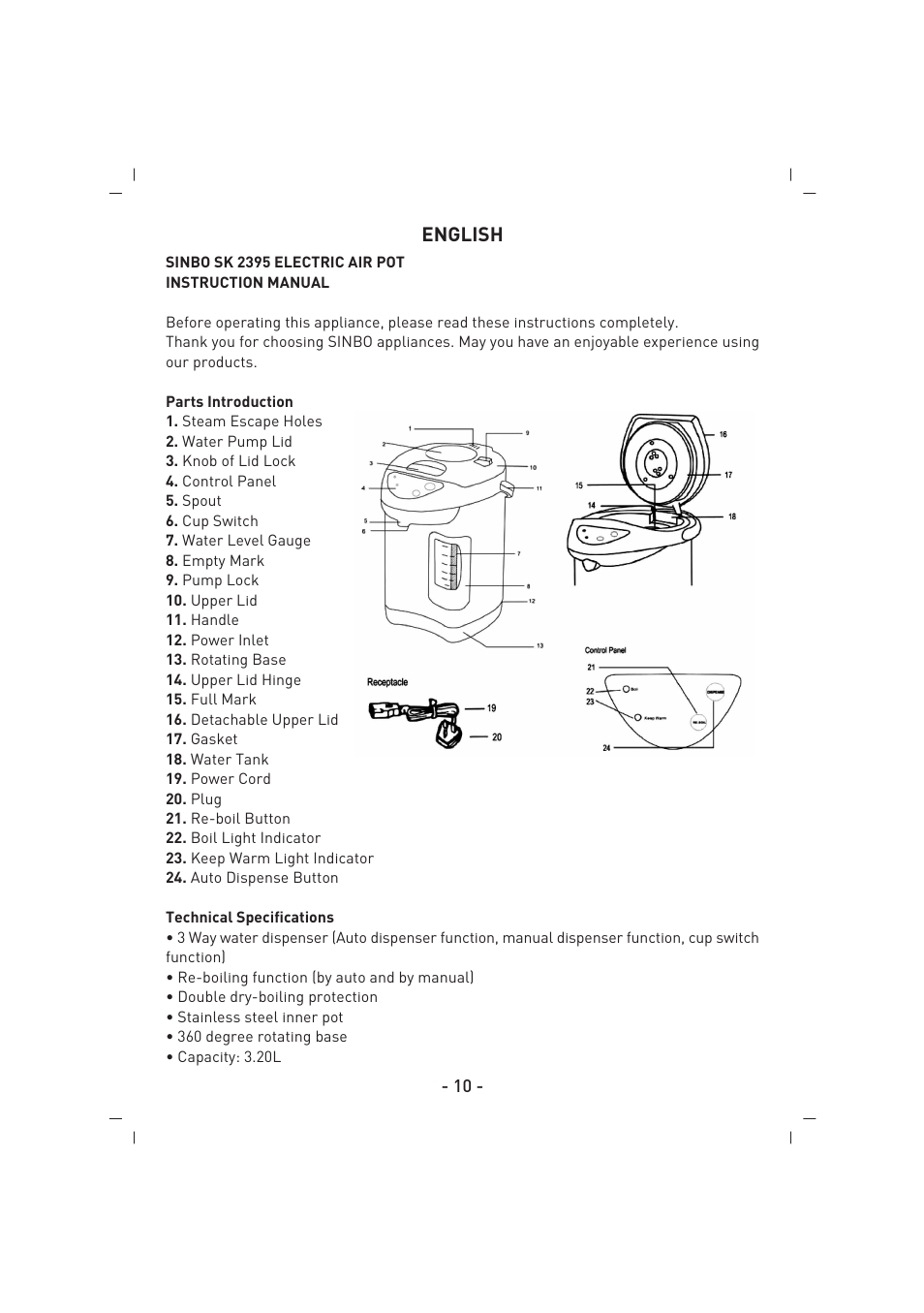English | SINBO SK 2395 User Manual | Page 11 / 64