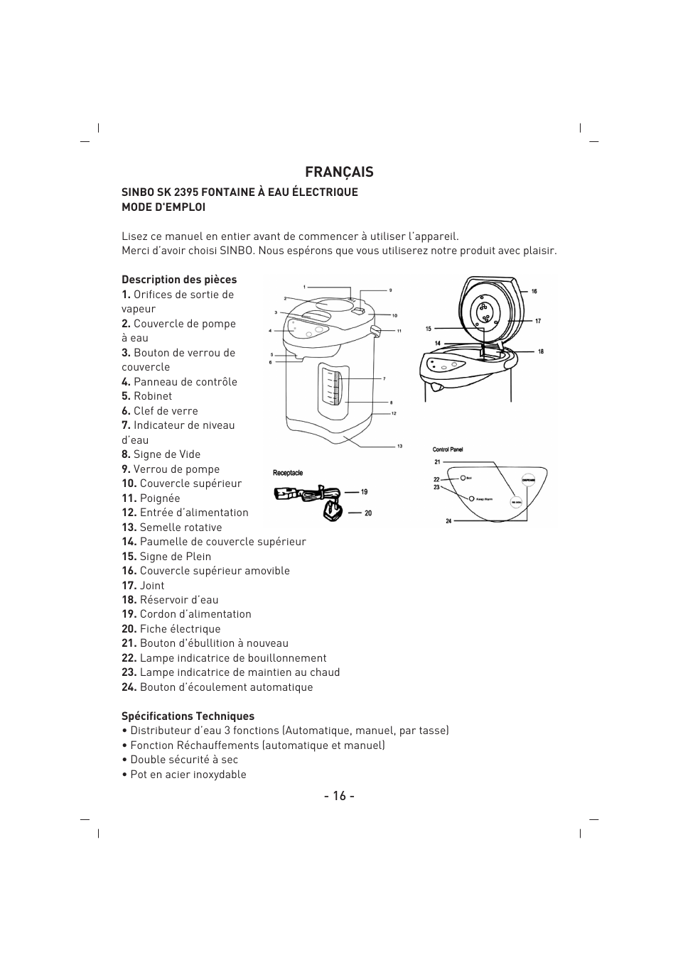 Français | SINBO SK 2395 User Manual | Page 17 / 64