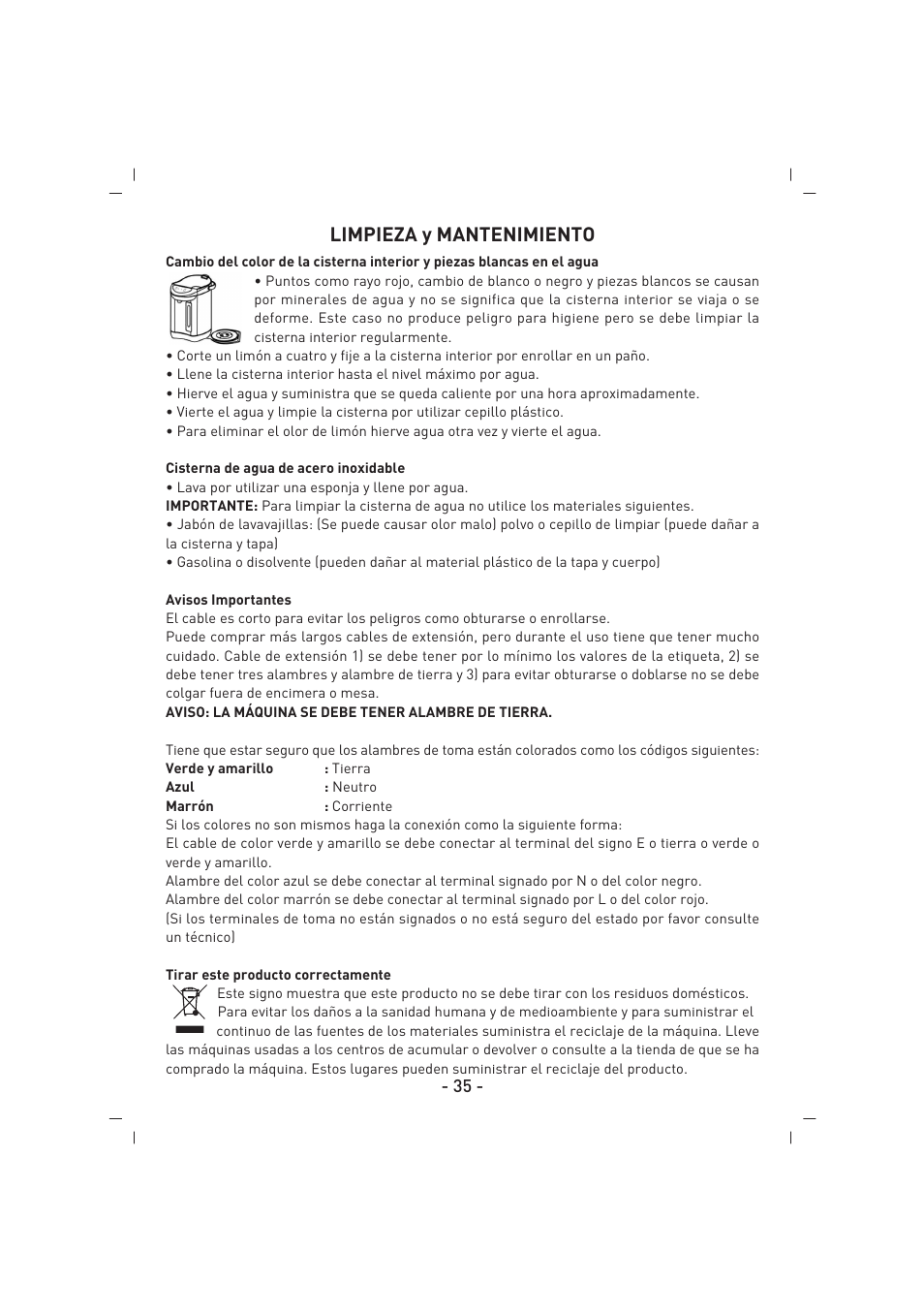 Limpieza y mantenimiento | SINBO SK 2395 User Manual | Page 36 / 64
