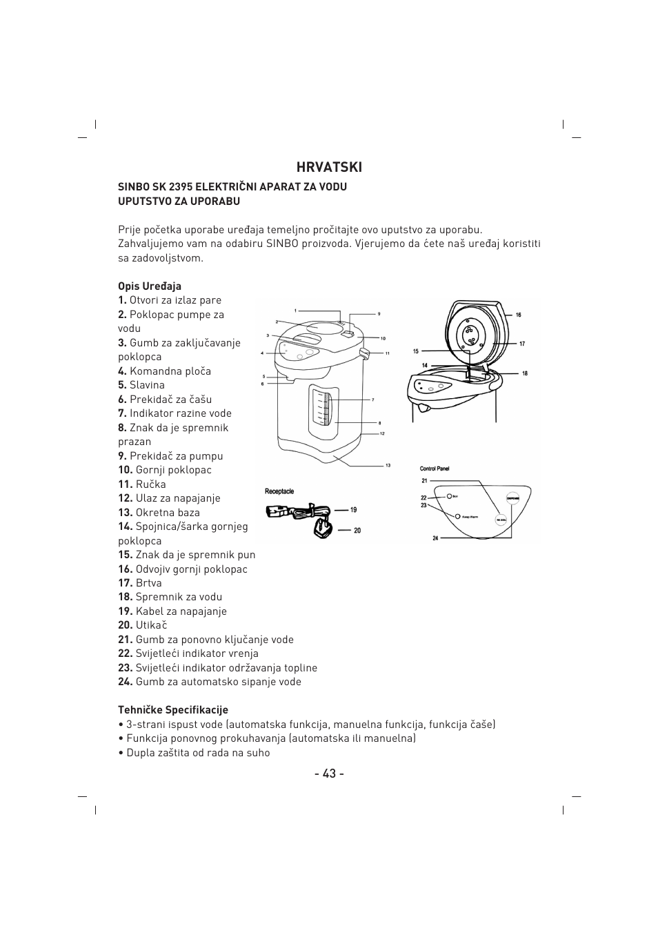 Hrvatski | SINBO SK 2395 User Manual | Page 44 / 64