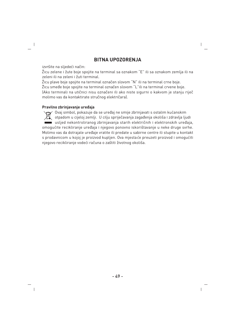 Bitna upozorenja | SINBO SK 2395 User Manual | Page 50 / 64