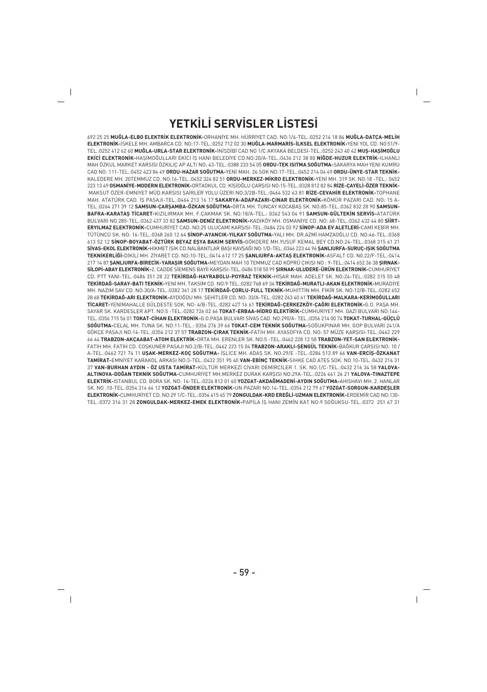 Yetk‹l‹ serv‹sler l‹stes | SINBO SK 2395 User Manual | Page 60 / 64