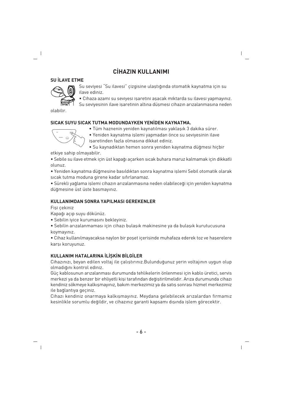 C‹hazin kullanimi | SINBO SK 2395 User Manual | Page 7 / 64