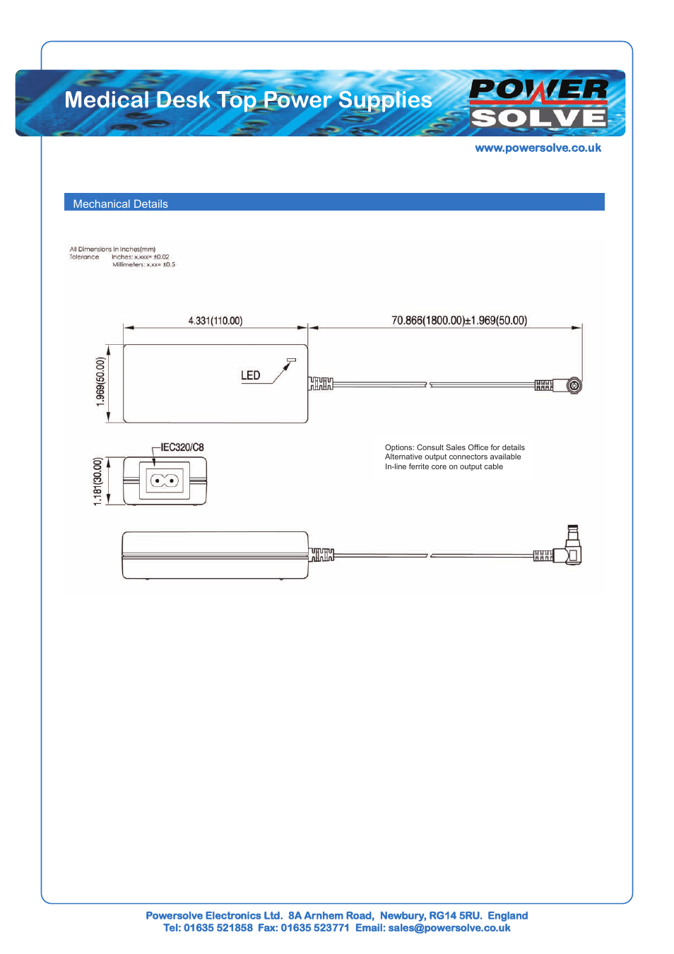 Medical desk top power supplies | Powersolve PS30ME Series User Manual | Page 2 / 2