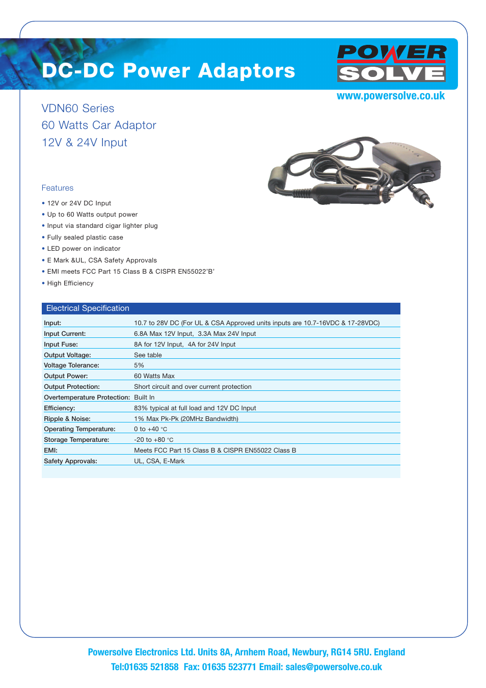 Powersolve VDN60 Series User Manual | 2 pages