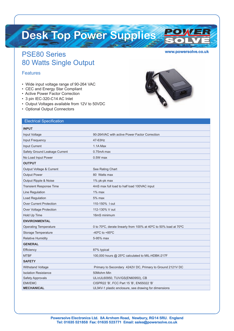 Powersolve PSE80 Series User Manual | 2 pages