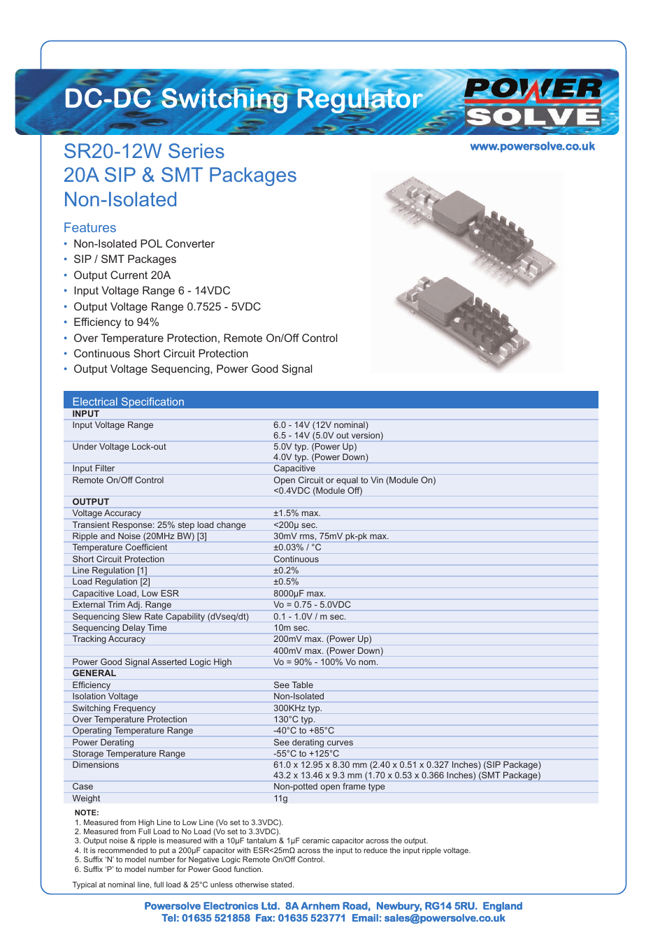 Powersolve SR20-12W Series User Manual | 2 pages