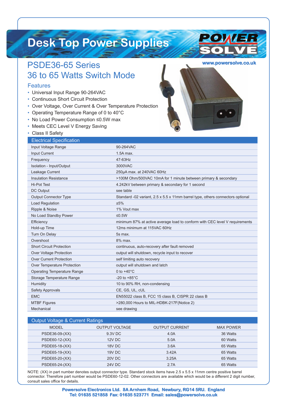 Powersolve PSDE65 Series User Manual | 2 pages