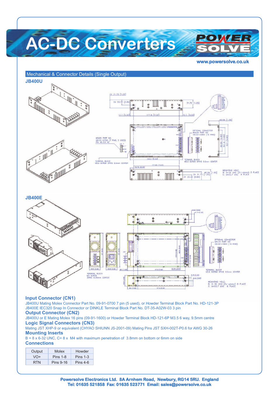 Ac-dc converters | Powersolve JB400 Series User Manual | Page 3 / 4