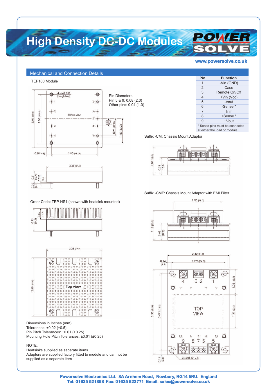 High density dc-dc modules | Powersolve TEP100 Series User Manual | Page 2 / 2